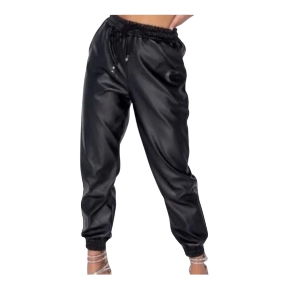 Zara Black Faux Leather Pull On Jogger Pants Size Small New Without Tags - Picture 2 of 11